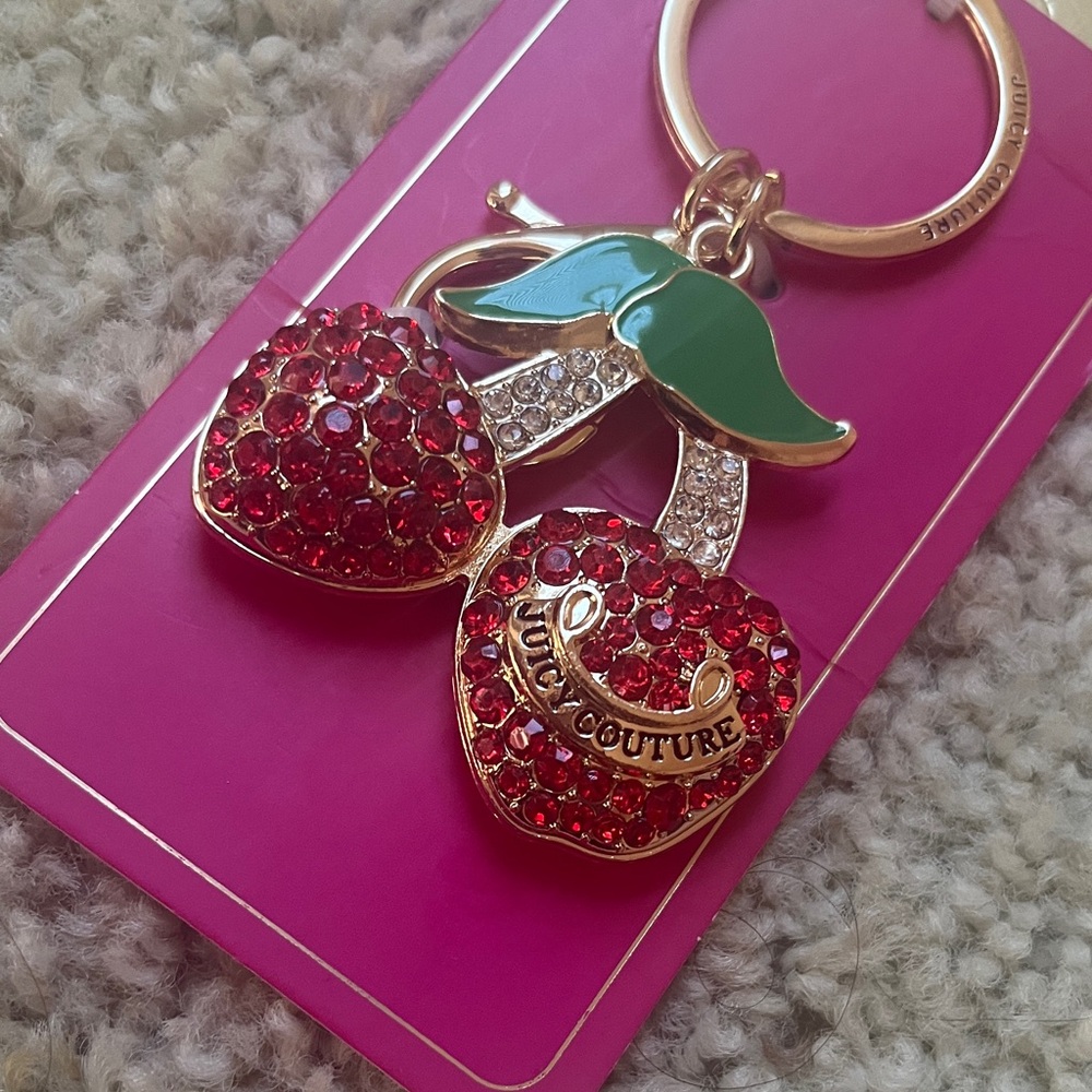 Juicy Couture Pink and Green Cherry Keychain Bagcharm